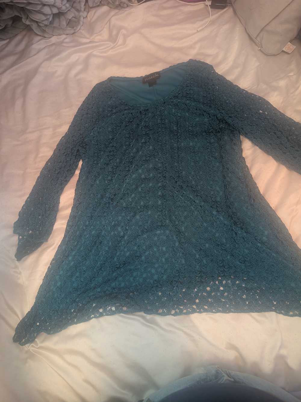 Teal Lace Crochet Blouse - Unknown Brand